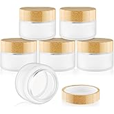 DMuuuDM Glass Bamboo Jars with Lid,Empty Round Frosted Glass Jar Holder with Inner liner,Small Travel Cosmetic Jars for Moisturizer,Foundation,Lotion,Cream,body butter,Candle Making-6 Pcs (100ml)