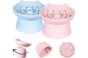 TAFELF 2 Pack Unbreakable Raised Slow Feeder Bowl for Cats and Small Dogs, Elevated Cat Bowls, Detachable Slow Feede Bowl, Heavy Weighted, Non-Slip Feeder, Dry & Wet Food (Pink + Blue, 6.2'')
