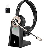 Earbay Wireless Headset - Bluetooth Headphones with Microphone Noise Canceling & Mute, Bluetooth Headset with USB Dongle/Charge Dock for PC Computer Cell Phone Work Office Meetings Call Teams