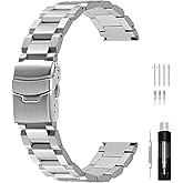 Juntan 18mm 20mm 22mm 24mm Classic Stainless Steel Watch Band Silver Black Brushed Metal Watch Strap for Women Men Watch Replacement Band Double Buckle