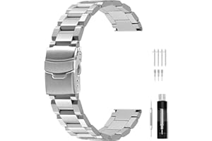Juntan 18mm 20mm 22mm 24mm Classic Stainless Steel Watch Band Silver Black Brushed Metal Watch Strap for Women Men Watch Replacement Band Double Buckle