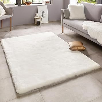 Mint Rugs Superior Weicher Kunstfell Teppich Uni Weiss Circa