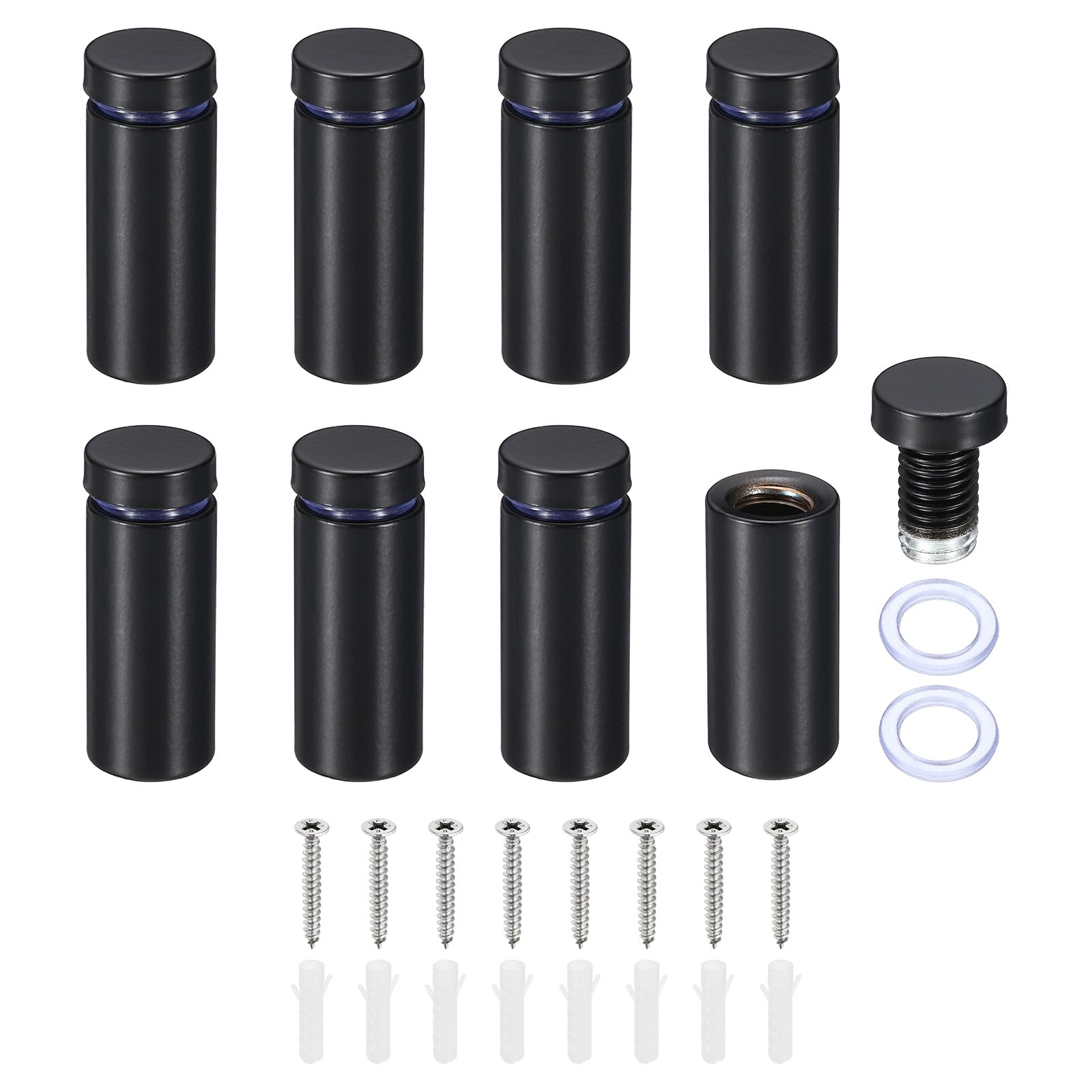 PATIKIL 5/8 x 1.6 Inch Sign Standoff Screws, 8 Set Stainless Steel Wall Standoff Mounting Hardware Advertising Glass Nail for Hanging Acrylic Picture Frame Acrylic Panel, Black