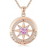 BAUBELLA Compass Necklace for Women Wife Girlfriend Mom Daughter Gifts S925 Sterling Silver Jewelry For Anniversary Rose Gold Gifts For Birthday Christmas Mothers Valentines Day 12 Birthstones