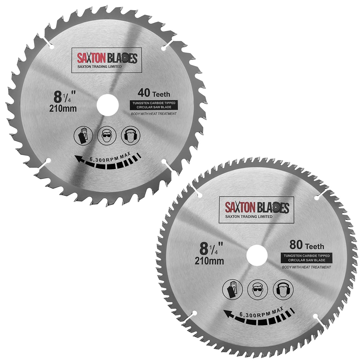 Saxton TCT Circular Wood Mitre Saw Blades 210mm x 40 & 80T x 25.4mm Bore fits Evolution Rage Saws (Pack of 2)