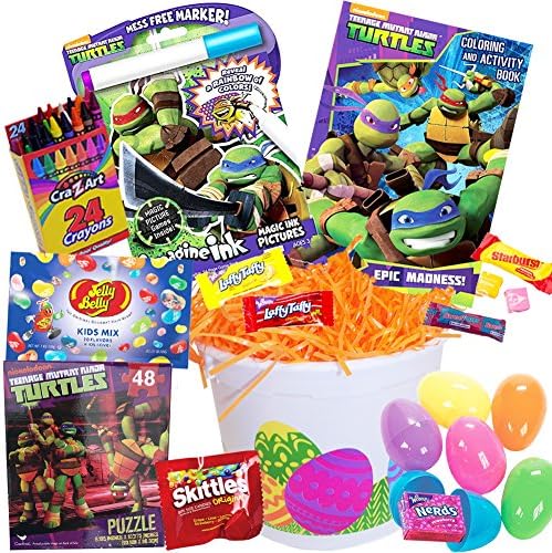 Ninja Turtles Easter Basket Teenage Mutant Ninja Easter 19 pc Kit Includes Easter Eggs, Easter Candy, TMNT Coloring Book, Turtles Invisible Ink, Jelly Belly Jelly Beans, Easter Grass, and More TMNT!