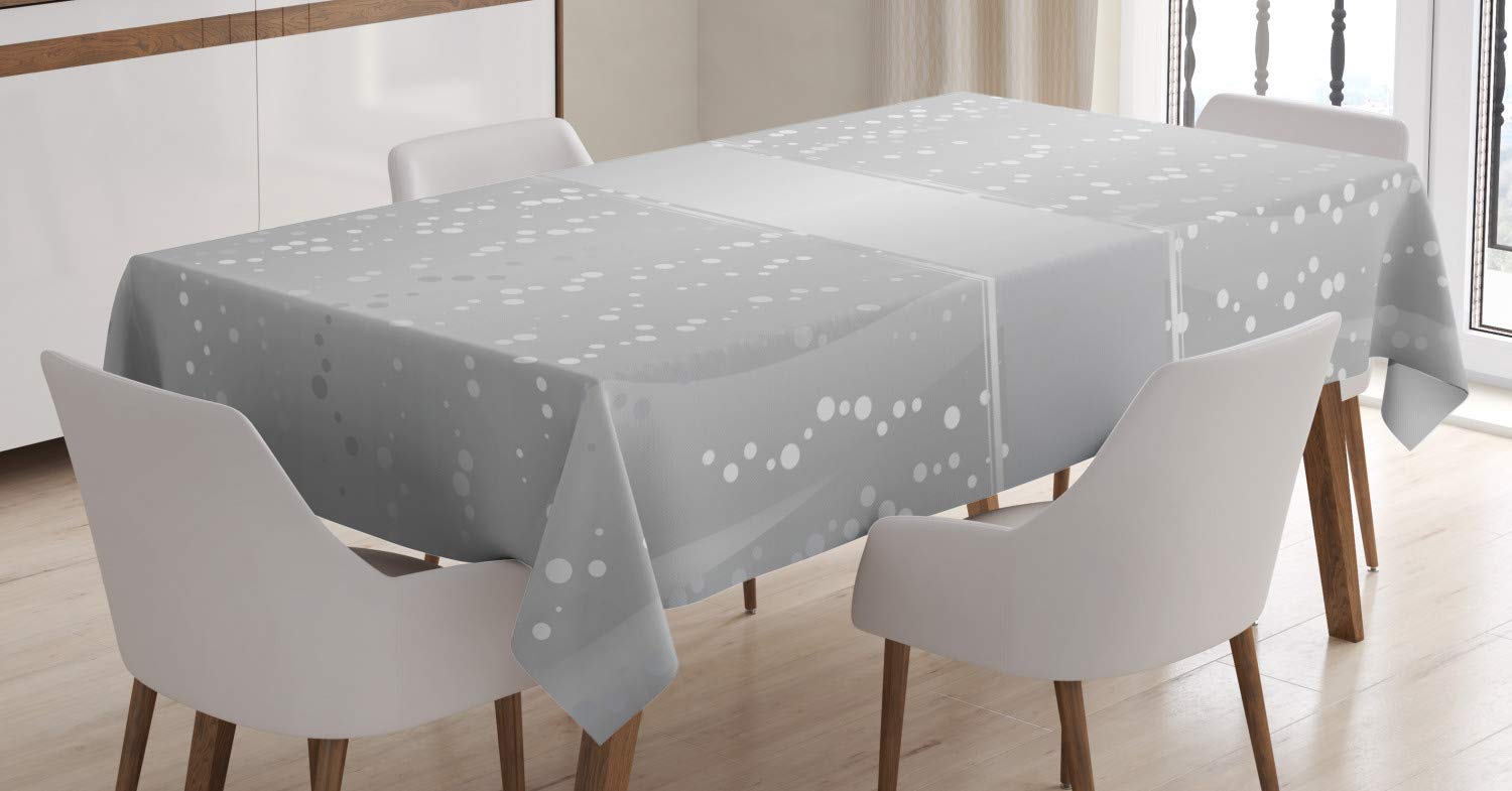 ABAKUHAUS Grey Tablecloth, Waves Dots Xmas, Dining Room Kitchen Rectangular Table Cover, 54 W X 78 L, Grey White