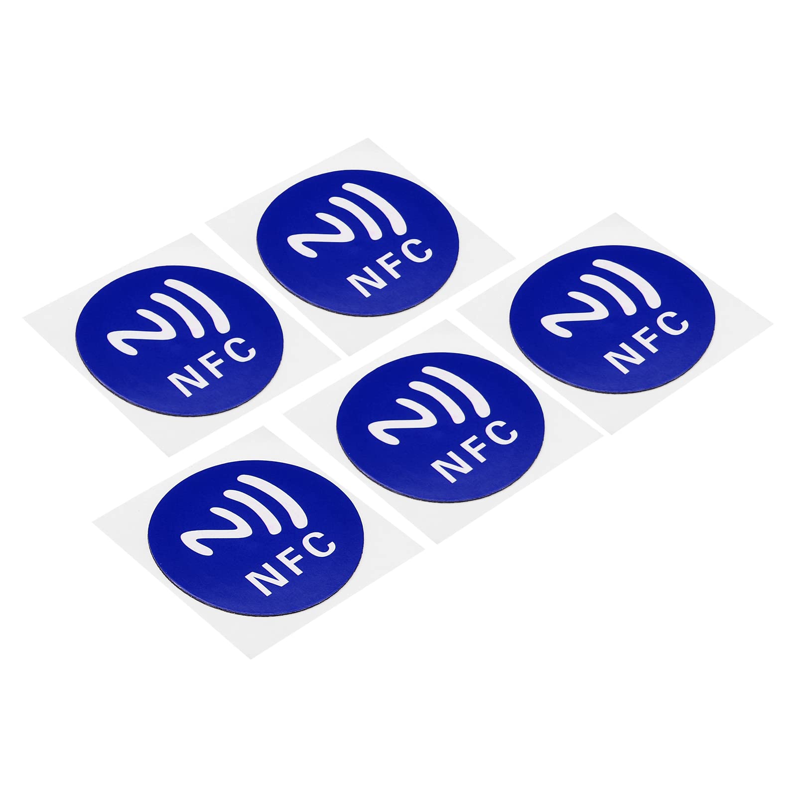 PATIKIL NFC Stickers, 5 Pack NTAG213 Tag Sticker 144 Bytes Memory Fully Programmable Blank Round 30mm/1.2" Dia NFC Tags for Phone, NFC-Enabled Device, Blue