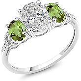 Gem Stone King 10K White Gold White IGI Certified Lab Grown Diamond and Green Peridot 3-Stone Engagement Ring For Women | 2.56 Cttw | Center 1.5 Ct Diamond | E-F Color | VS1-VS2 Clarity
