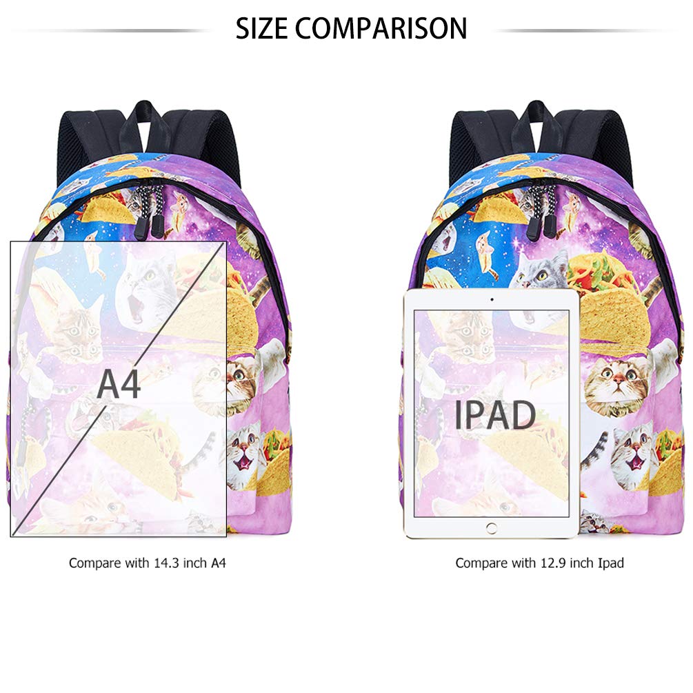 TUONROAD Funny Pizza Cat School Backpack Travel Collection 3D Game Printing Unisex School Bag