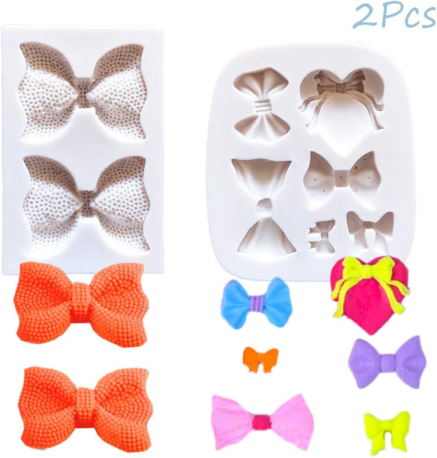 Ainuioi 2Pcs Bow Bowknot Silicone Mold Cake Clay Chocolate Mold Decoration