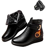 WXDSTW Women's Metal Buckle Genuine Leather Wool Orthopedic Boots, Winter Warm Non-slip Plush Lined Side Zipper Leather Boots, Waterproof Orthopedic Ankle Boot