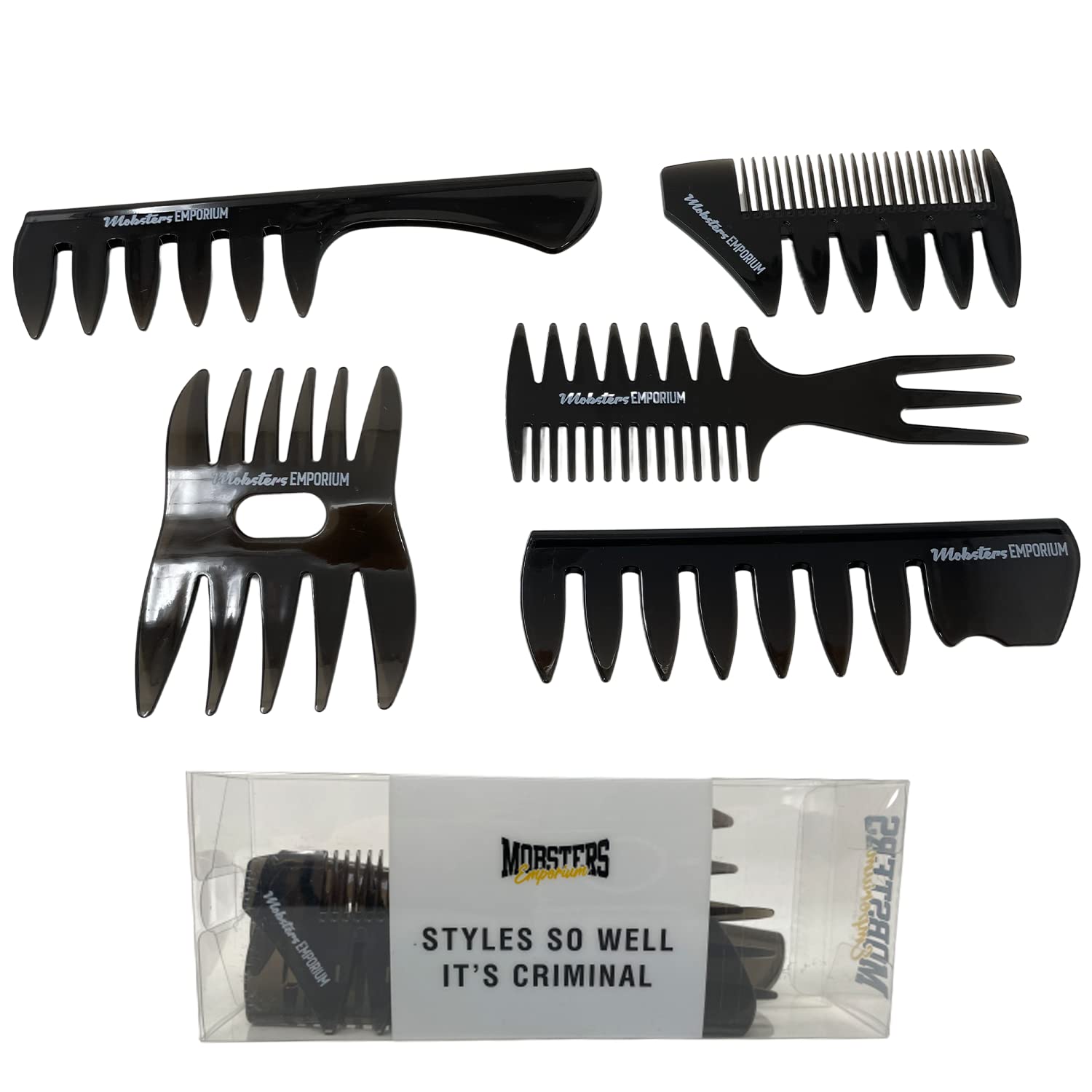 Mobsters Emporium Mens Styling Comb, Pompadour Streaker Afro Hair Combs Men Hair Care Set, Detangler Hairbrush Professional Shaping Barber Brush Tools, Anti-Static Hair Brush Long Curly Thick Hair
