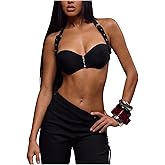 SHENHE Women's Sexy Goth Punk Open Back Halter Crop Top Low Cut Y2k Clubwear Rave Micro Top