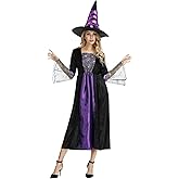 frawirshau Witch Costume for Women Sorceress Dress Wicked Witch Hat Sexy Halloween Costumes