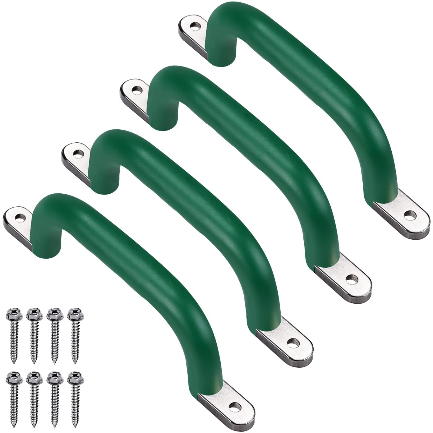 SELEWARE 4pcs Safety Playground Handles, Metal Grab Handles with Fnger Recesses for Children's Swing, Play Set, Climbing Frame, Playhouse Handles, 180 kg Load Capacity, Green — image 1