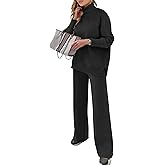 ANRABESS Womens 2 Piece Outfits Turtleneck Matching Lounge Set Sweater Top Wide Leg Pants Fall Cozy Knit Sweatsuit Loungewear
