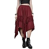 ASKHOPE Renaissance Fairy Skirt for Women Lace Layered Y2K Midi Skirts Flowy Asymmetrical Skirt Gothic Pirate Costume
