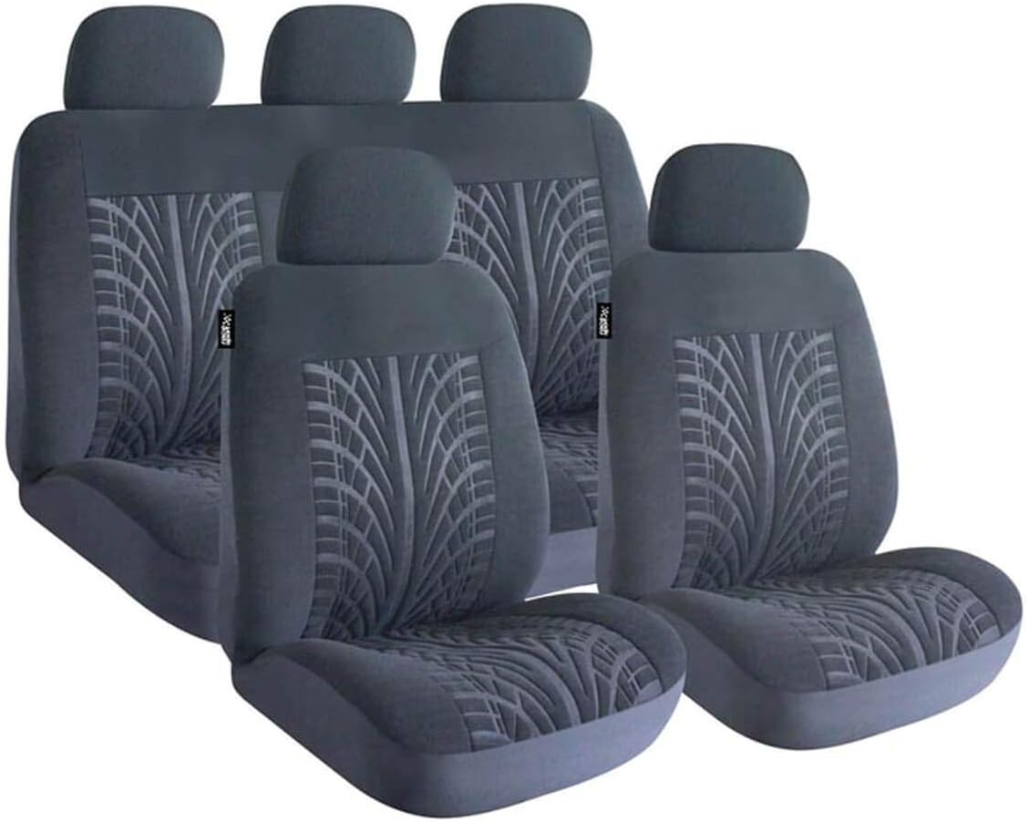 ROADMASTER TYRE TREAD DESIGN BLACK CAR SEAT COVERS - REAR COVERS WITH ZIPS TO ALLOW FOLDING REAR SEATS