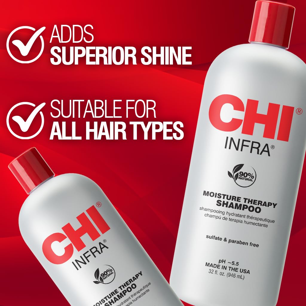CHI Infra Shampoo, Gently Cleanses Scalp & Hair, Hydrating & Nourishing For All Hair Types, Designed for Heat Damaged Hair, Sulfate, Paraben, & Cruelty-Free, 32 Oz