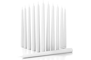 CANDWAX 10 inch White Taper Candles - Set of 12 White Candle Sticks Ideal for Christmas Decorations - Unscented Dripless Smokeless Long Burning Candlesticks - Christmas Candlesticks