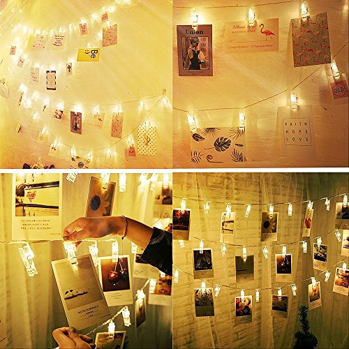 Photo Clips String Lights 40Led 14.7Ft Battery Powered DIY Picture Cards Artwork Wall Lights Clips for Hanging Photos Paintings Pictures Card and Memos Wedding Party(Warm White) - Thumbnail 3