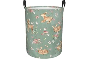 Gbuzozie 38L Round Laundry Hamper Cute Deers Storage Basket Waterproof Coating Woodland Forest Animals Butterflies And Flowers Organizer Bin For Nursery Clothes Toys