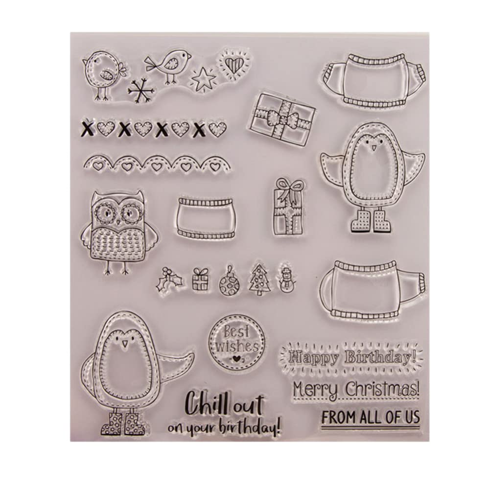Amosfun Christmas Clear Stamp Merry Christmas Stamps Owl Patterns Silicone Stamps Clear Rubber Stamp for DIY Scrapbooking Card Making Decoration