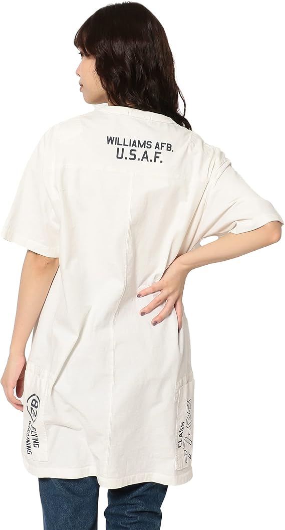 Amazon Co Jp アヴィレックス フェイドウォッシュポケット ワンピース Fade Wash Pocket Onepiece レディース F 002 Off White 服 ファッション小物
