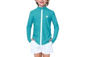 AOBUTE Unisex Kids Zipper Rash Guard Boys UPF 50+ UV Protection Sun Shirt with Thumb Hole 3-12 Years