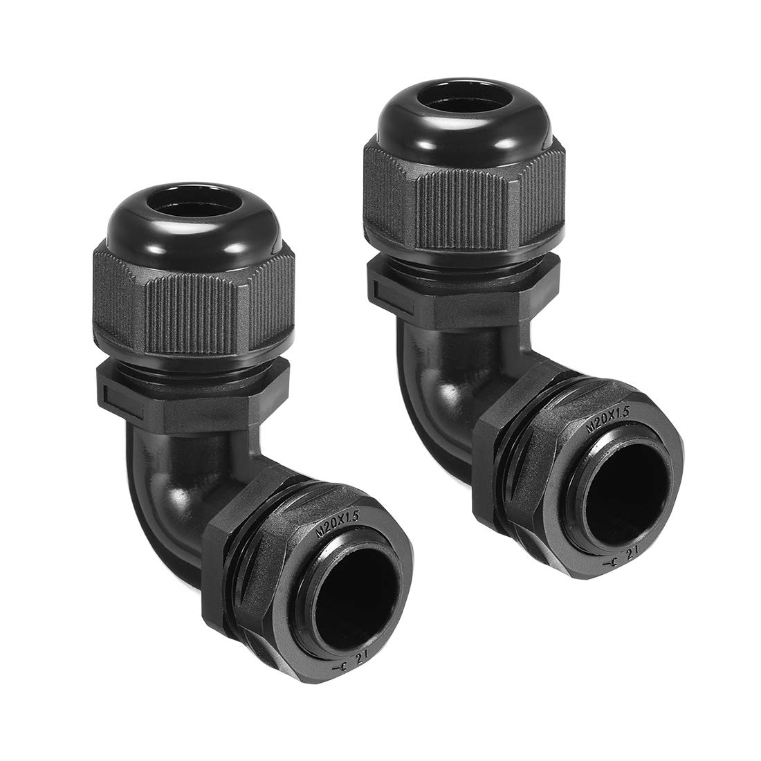 sourcing map M20 Cable Gland, 90 Degree Waterproof IP68 Nylon Joint Adjustable Locknut for 6mm-11mm Dia Cable Wire, 2 Pcs