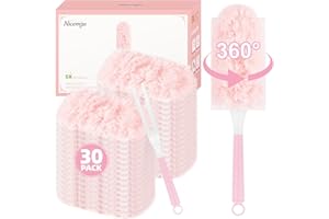 Nicemiya 30 Count Pink Duster Refills Compatible with Swiffer Handle, 360° Multi-Surface Duster Refills with 1 Handle, 5X Microfibers Disposable Dusters for Home, Office Cleaning