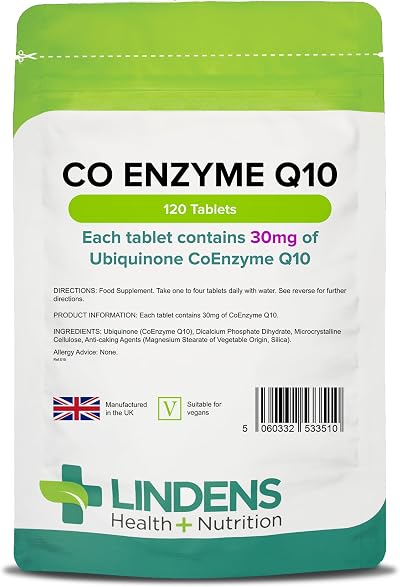 Lindens Coenzyme Q10 30mg 120 Tablets UK Made Vegan Letterbox Friendly