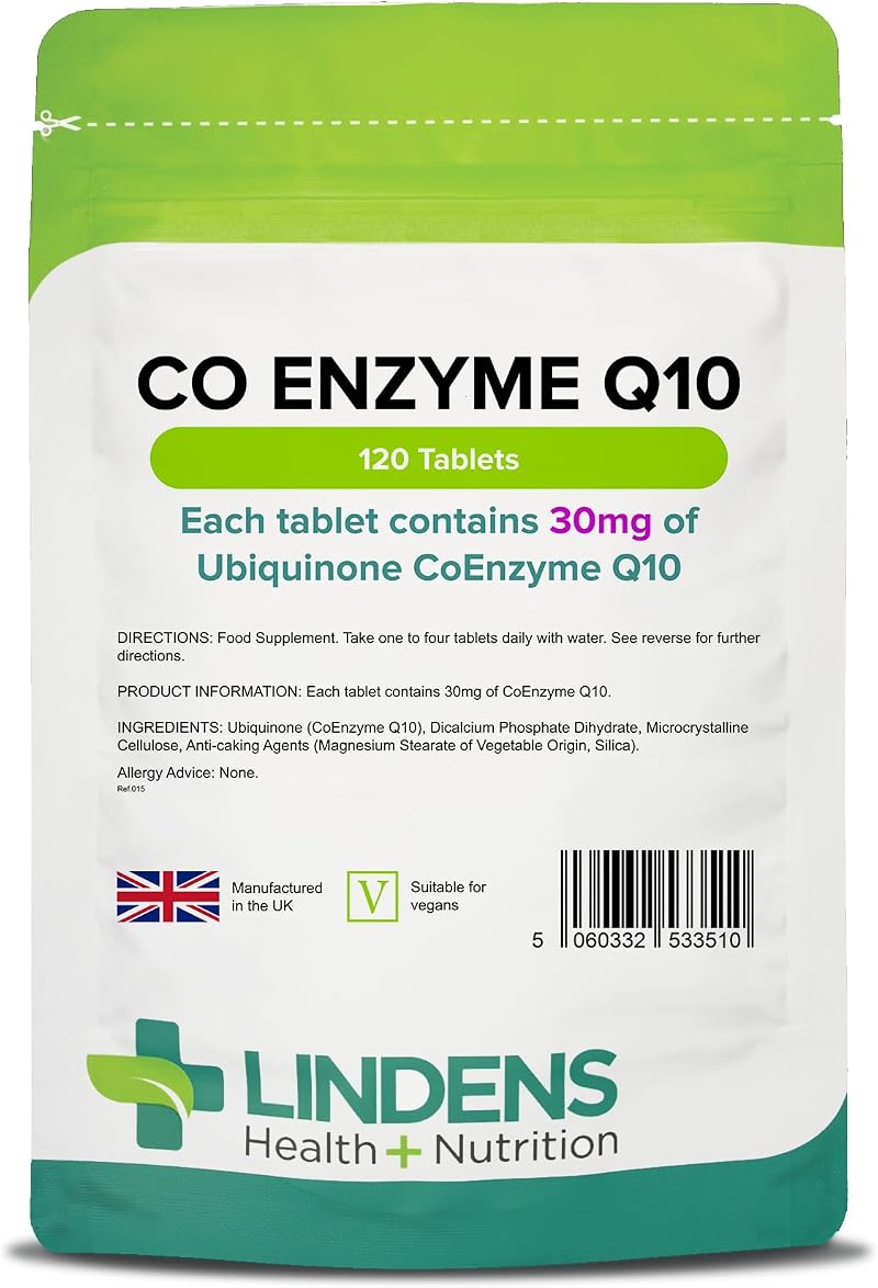 Lindens Coenzyme Q10 30mg 120 Tablets UK Made Vegan Letterbox Friendly