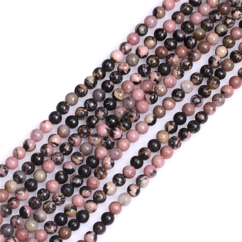 GEM-Inside Natural 4mm Rhodonite Round Gemstone Semi Precious Loose Beads for Jewellery Making 15''