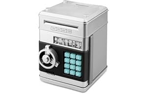 Renvdsa Electronic Password Piggy Bank Cash Coin Can Auto Scroll Paper Money Saving Box Toy for 6 7 8 9 10 11 12 Years Old Kids Gifts (Silvery)