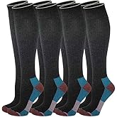 Dr. Motion Compression Knee HIgh Socks (4 Pairs), Arch Support Outdoor Running HIking Socks for Women