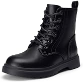 Athlefit Boys Girls Combat Boots Kids Booties with Zipper | Lace-up, Side zipper easy on/off, Slip-resistant &amp; durable, Unisex boots, Stylish, Warm Shoes, Fall, Winter, Multiple colors
