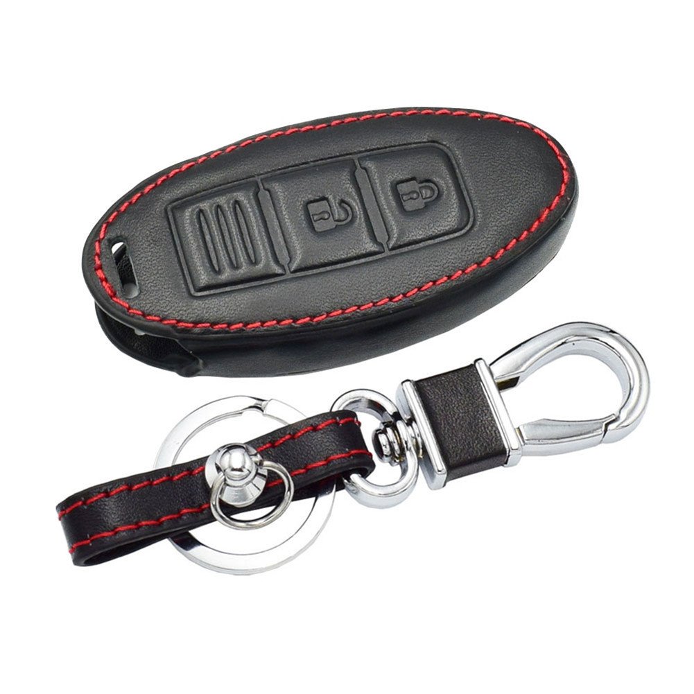 Happyit Leather Car Key Cover Case for Nissan 350Z Qashqai Kicks Tiida Pathfinder Murano Note Juke 3 Buttons