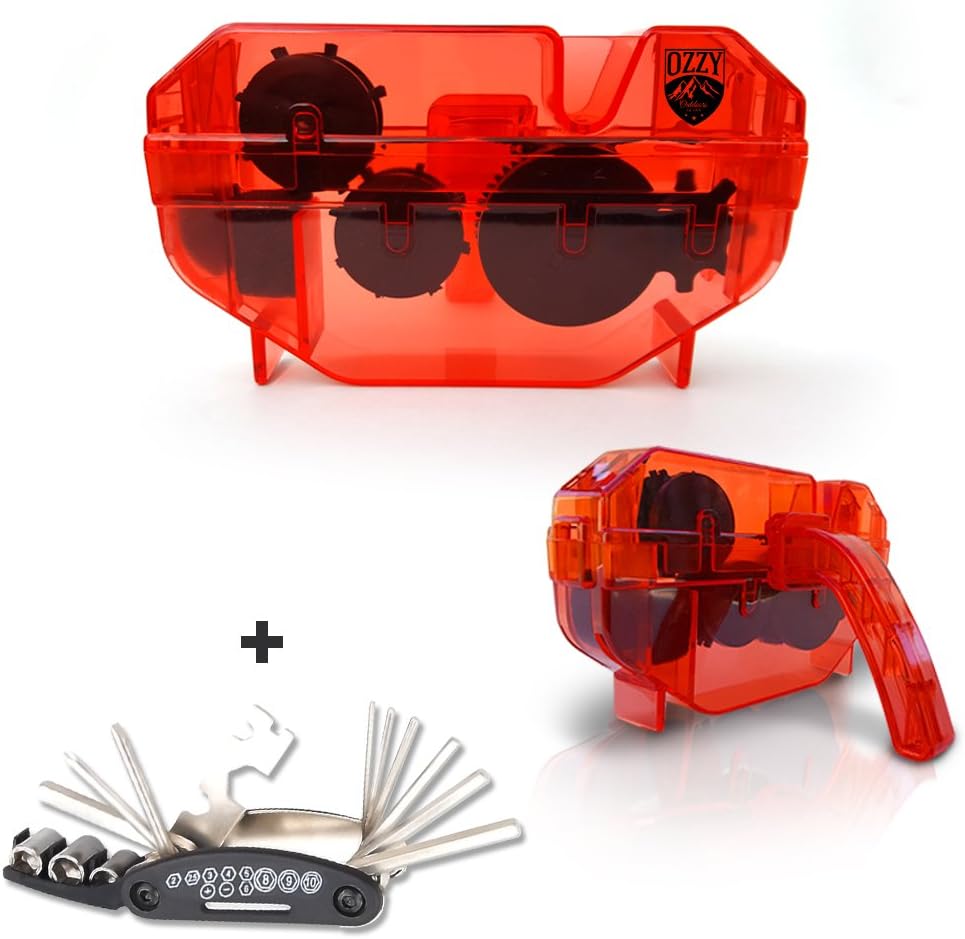 Ozzy Outdoors Bike Chain Cleaning Tool-Rotating Brushes Make Chain Maintenance Easy-Best Tool for Your Road/Touring/Mountain/Cruising Bicycle-Bonus Gift Free-A 16-in-1 Multifunction Toolkit!