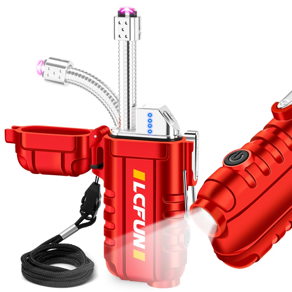 USB C Rechargeable Lighter with Long Retractable Neck, Electric Arc Plasma Lighter Waterproof and Windproof for Candles, Camping, Hiking, Survival, Tactical Gear