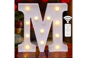 ELNSIVO Remote Control Light Up Letters, Marquee Light Up Letters LED Letters Lights Alphabet Battery Powered Letter Sign Letter Lights for Night Light Wedding Party Girls Gifts Home Christmas Decoration- M