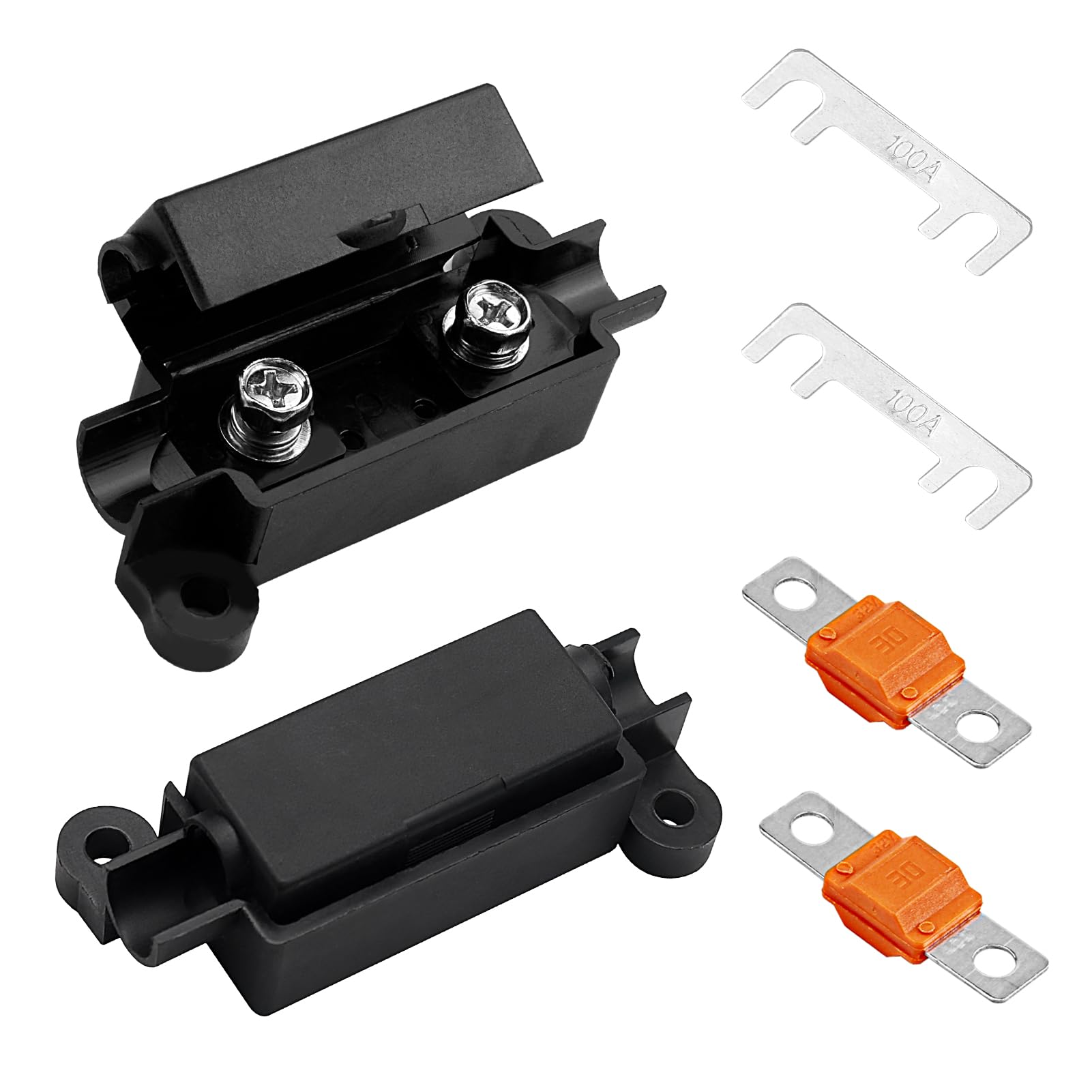 2PCS Midi Fuse Holders with 2PCS Midi Fuses for Cars 32V 30Amp 100Amp for Trucks, Buses, Caravans, Agricultural Construction Vehicles, Universal Car's Bolt-on Midi Fuses Accessories