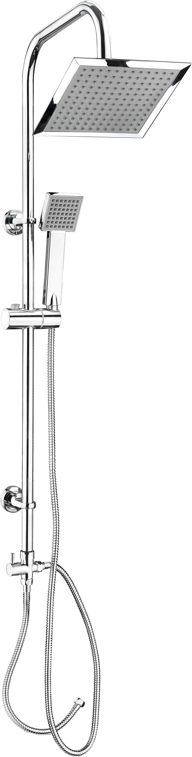 Werkzeyt Carballo SA330103 Shower System - Chrome-Plated - Square Shower & Hand Shower with 1 Jet Type - Anti-Limescale Function/Complete Shower Set with Riser Pipe