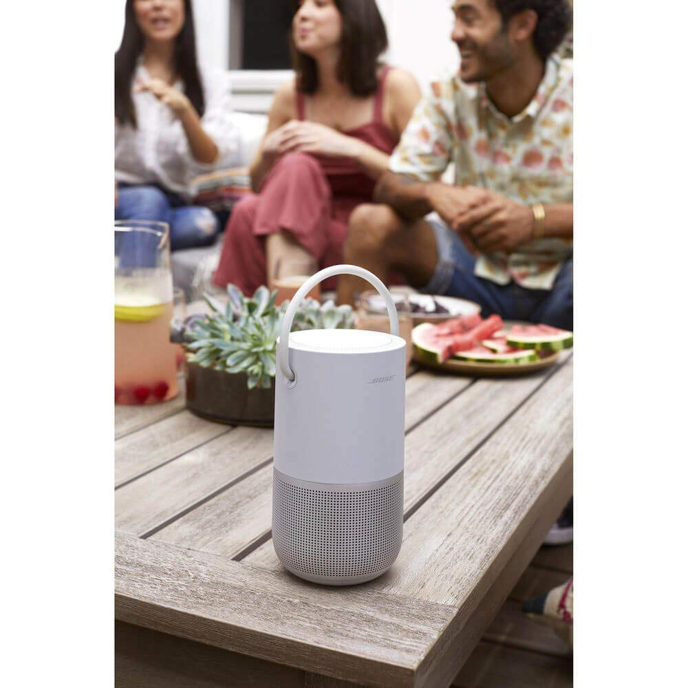 Bose Altavoz inteligente portátil: altavoz inalámbrico Bluetooth con control de voz Alexa incorporado, plateado