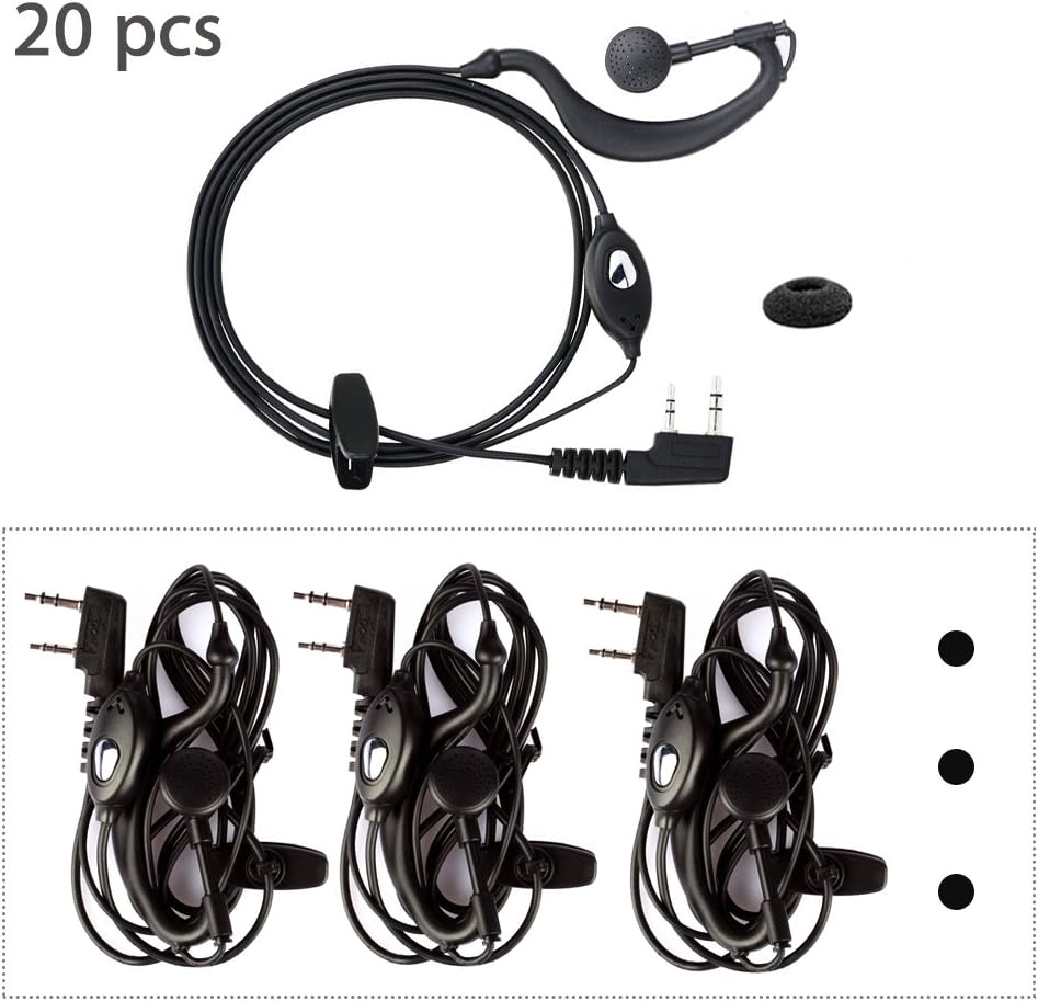 BESTFACE Earpiece20pcs Mic Headset Earpiece Earphone 2 Pin for Baofeng Walkie Takie 2 Way Radio BF UV-5R/5RA/5RA+/5RB/5RC/5RD/5RE/5RE Plus/UV-82/BF-480/490/530/999/888/777/666S/777S/888S