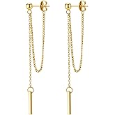 Chain Earrings for Women 18K Gold Plated Dainty Bar Drop Dangle Earrings Long Threader Earring Hypoallergenic Line Dangly Jewelry Gift for Teen Girls