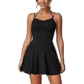 ABOCIW Womens Spaghetti Strap Tennis Dress with Built-in Shorts and Bra Golf Athletic Dress with Pockets