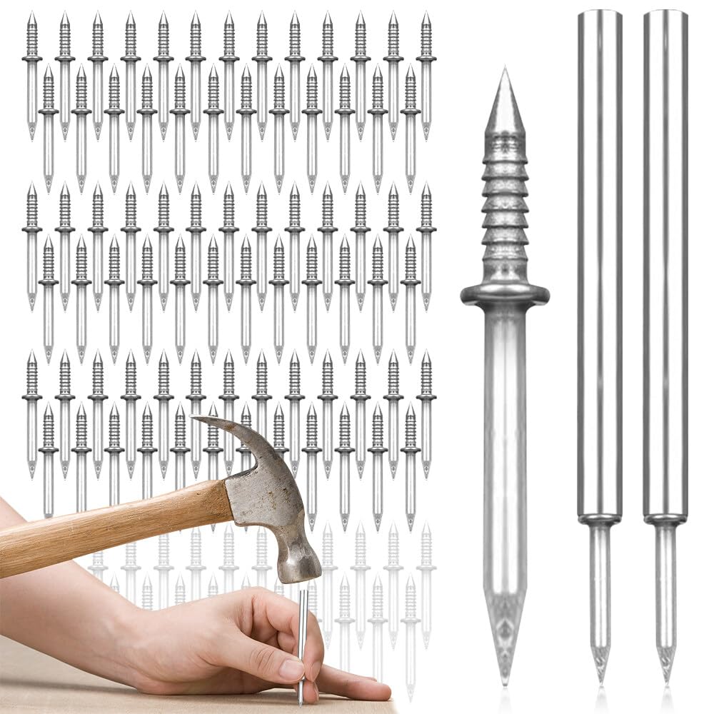 100PCS Double Headed Skirting Nails, NAVESO Double Sided Traceless Nails Invisible Security Screws, Sheep Horn Nail with Sleeve Tool for Wood Furniture