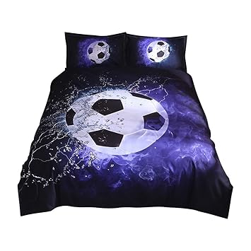 Dtuta 3D KissenbezüGe Bettlaken Set Ganzjahr BettwäSche FußBallkind BettbezüGe Junge Weich Und Bequem
